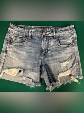 American Eagle Outfitters Light Blue Stretch Distressed Denim Shorts